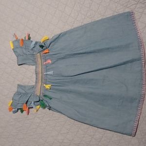 Denim dress girls 3t colorful stitching tassels ruffles Mud Pie NWT
